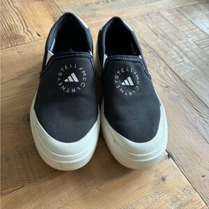 Stella McCartney Adidas slip on black and cream sneakers. Size 6.5, UK 6, EU 38